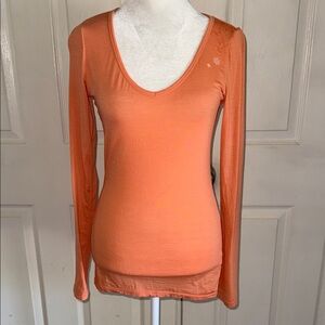 Icebreaker Merino Orange V Neck Long Sleeve Botanical Print Accent Base Layer
